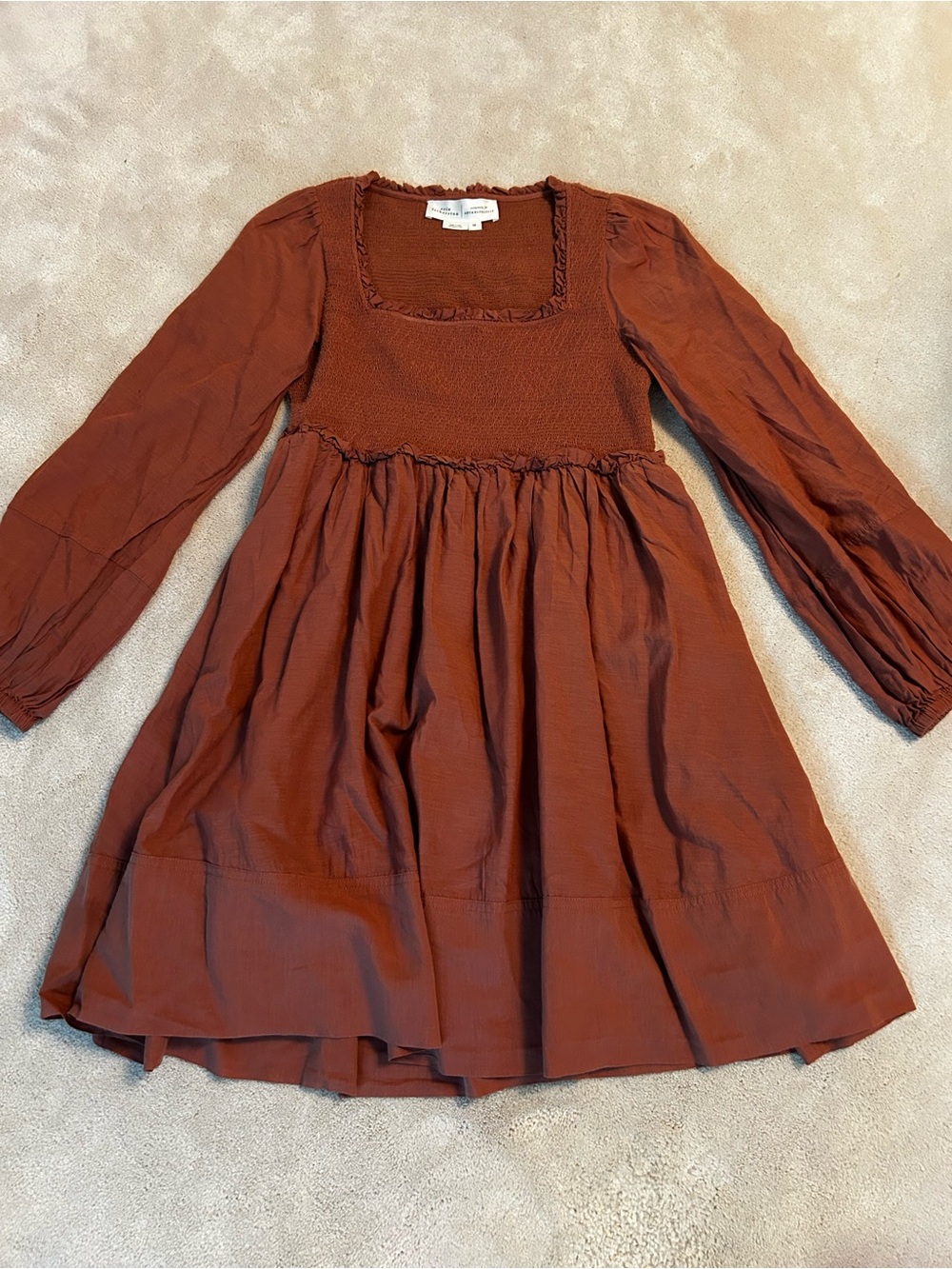 Erin Fetherston for Anthropologie Rust Long-Sleeve Smocked Dress XS